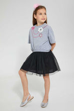 Load image into Gallery viewer, Redtag-Grey-Melange-Casual-Jersey-Tops-With-Studs-&amp;--Placement-Print-Graphic-Prints-Girls-2 to 8 Years
