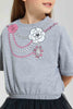 Redtag-Grey-Melange-Casual-Jersey-Tops-With-Studs-&--Placement-Print-Graphic-Prints-Girls-2 to 8 Years