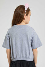 Load image into Gallery viewer, Redtag-Grey-Melange-Casual-Jersey-Tops-With-Studs-&amp;--Placement-Print-Graphic-Prints-Girls-2 to 8 Years
