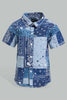 Redtag-Blue-Check-And-Pasley-Printed-Shirt-And-Short-Set-Sets-Infant-Boys-3 to 24 Months