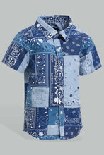 Load image into Gallery viewer, Redtag-Blue-Check-And-Pasley-Printed-Shirt-And-Short-Set-Sets-Infant-Boys-3 to 24 Months
