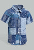 Redtag-Blue-Check-And-Pasley-Printed-Shirt-And-Short-Set-Sets-Infant-Boys-3 to 24 Months