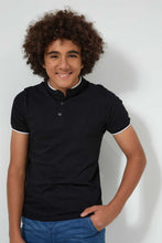 تنزيل الصورة على معرض الصور، Redtag-Black-Plain-Mandarin-Polo-Plain-Senior-Boys-9 to 14 Years
