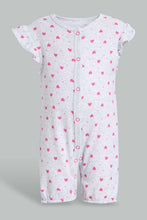 Load image into Gallery viewer, Redtag-Pink-Melange-And-Heart-Print-Frill-2-Piece-Pack-Romper-Rompers-Baby-0 to 12 Months
