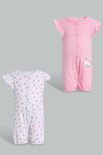 Load image into Gallery viewer, Redtag-Pink-Melange-And-Heart-Print-Frill-2-Piece-Pack-Romper-Rompers-Baby-0 to 12 Months
