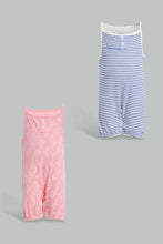 Load image into Gallery viewer, Redtag-Red-And-Blue-Stripe-Print-Frill--2-Piece-Pack-Romper-Rompers-Baby-0 to 12 Months
