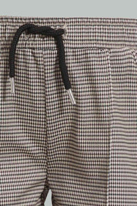 Redtag-Brown-Checked-Top-And-Bottom-Short-Set-Sets-Infant-Boys-3 to 24 Months