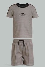 Load image into Gallery viewer, Redtag-Brown-Checked-Top-And-Bottom-Short-Set-Sets-Infant-Boys-3 to 24 Months
