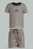 Redtag-Brown-Checked-Top-And-Bottom-Short-Set-Sets-Infant-Boys-3 to 24 Months