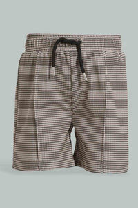 Redtag-Brown-Checked-Top-And-Bottom-Short-Set-Sets-Infant-Boys-3 to 24 Months