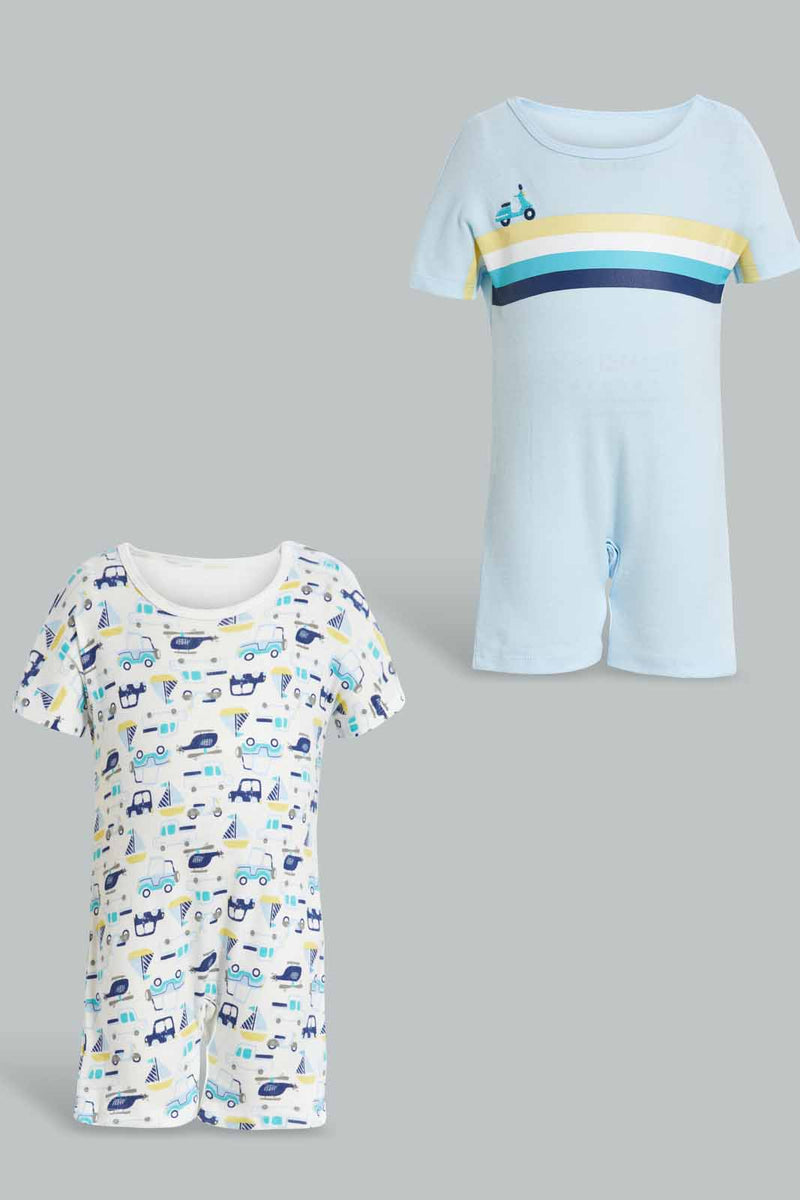 Redtag-Blue-And-White-Scooter--2-Piece-Pack-Romper-Rompers-Baby-0 to 12 Months