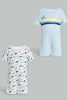 Redtag-Blue-And-White-Scooter--2-Piece-Pack-Romper-Rompers-Baby-0 to 12 Months