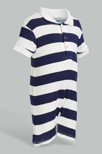 Load image into Gallery viewer, Redtag-Navy-And-White-Stripe-2-Piece-Pack-Polo-Romper-Rompers-Baby-0 to 12 Months
