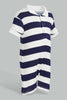 Redtag-Navy-And-White-Stripe-2-Piece-Pack-Polo-Romper-Rompers-Baby-0 to 12 Months