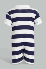 Load image into Gallery viewer, Redtag-Navy-And-White-Stripe-2-Piece-Pack-Polo-Romper-Rompers-Baby-0 to 12 Months
