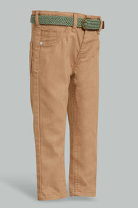 Redtag-Beige-Color-Denim-Pant-With-Belt-Jeans-Slim-Fit-Infant-Boys-3 to 24 Months