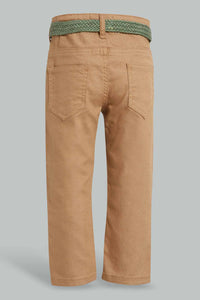 Redtag-Beige-Color-Denim-Pant-With-Belt-Jeans-Slim-Fit-Infant-Boys-3 to 24 Months