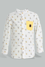 تنزيل الصورة على معرض الصور، Redtag-White-Printed-Long-Sleeve-Mandarin-Shirt-Casual-Shirts-Infant-Boys-3 to 24 Months
