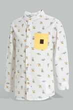 تنزيل الصورة على معرض الصور، Redtag-White-Printed-Long-Sleeve-Mandarin-Shirt-Casual-Shirts-Infant-Boys-3 to 24 Months
