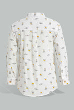 تنزيل الصورة على معرض الصور، Redtag-White-Printed-Long-Sleeve-Mandarin-Shirt-Casual-Shirts-Infant-Boys-3 to 24 Months
