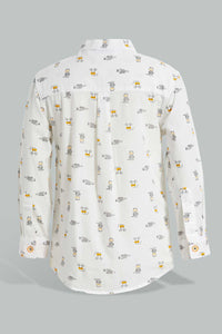 Redtag-White-Printed-Long-Sleeve-Mandarin-Shirt-Casual-Shirts-Infant-Boys-3 to 24 Months