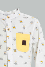 تنزيل الصورة على معرض الصور، Redtag-White-Printed-Long-Sleeve-Mandarin-Shirt-Casual-Shirts-Infant-Boys-3 to 24 Months
