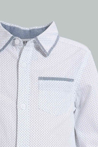 Redtag-White-Printed-Long-Sleeve-Shirt-With-Tipping-Tape-Collar-Casual-Shirts-Infant-Boys-3 to 24 Months