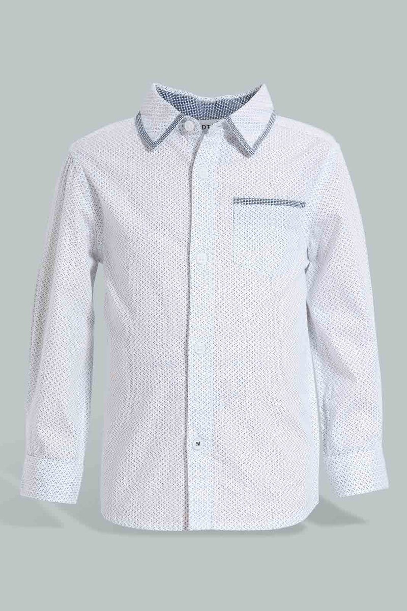 Redtag-White-Printed-Long-Sleeve-Shirt-With-Tipping-Tape-Collar-Casual-Shirts-Infant-Boys-3 to 24 Months