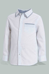 Redtag-White-Printed-Long-Sleeve-Shirt-With-Tipping-Tape-Collar-Casual-Shirts-Infant-Boys-3 to 24 Months