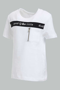 Redtag-White-Cut-And-Sew-Zipper-Tshirt-Plain-Infant-Boys-3 to 24 Months