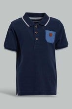 Load image into Gallery viewer, Redtag-Navy-Pique-Polo-With-Patch-On-Back-Plain-Infant-Boys-3 to 24 Months
