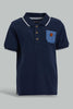 Redtag-Navy-Pique-Polo-With-Patch-On-Back-Plain-Infant-Boys-3 to 24 Months