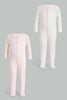 Redtag-White-And-Pink-Bunny-2-Piece-Pack-Sleep-Suit-Sleepsuits-Baby-0 to 12 Months