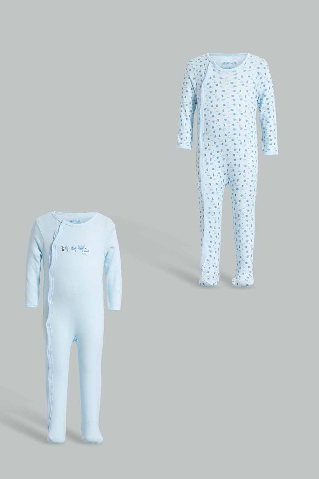 Redtag-Blue-Snail-2-Piece-Pack-Sleep-Suit-Rompers-Baby-0 to 12 Months