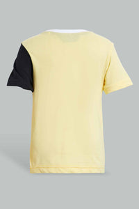 Redtag-Yellow-And-Mustard-Cut-And-Sew-T-Shirt-With-Short-Set-Sets-Infant-Boys-3 to 24 Months