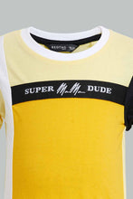 تنزيل الصورة على معرض الصور، Redtag-Yellow-And-Mustard-Cut-And-Sew-T-Shirt-With-Short-Set-Sets-Infant-Boys-3 to 24 Months
