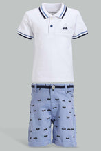 Load image into Gallery viewer, Redtag-White-Pique-Polo-With-Blue-Bottom-Set-Sets-Infant-Boys-3 to 24 Months
