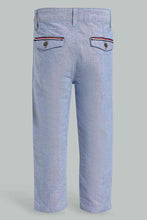 تنزيل الصورة على معرض الصور، Redtag-Blue-Oxford-Chino-Pant-With-Tipping-Pocket-Chino-Trousers-Infant-Boys-3 to 24 Months
