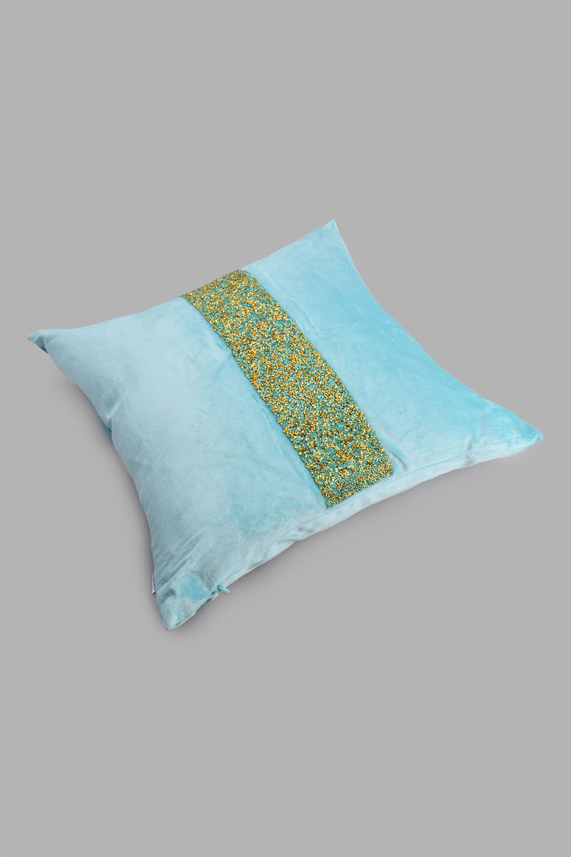 Redtag-Teal-Velvet-Micromink-Cushion-With-Diamonte-Trim-Cushions-Home-Bedroom-