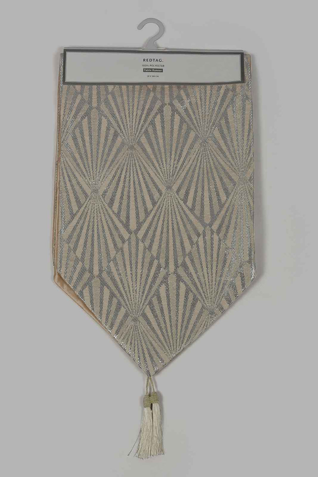 Redtag-Silver-Jacquard-Geometric-Pattern-Table-Runner-0,-Colour:Silver,-Filter:Home-Dining,-HMW-DIN-Table-Linen,-New-In,-New-In-HMW-DIN,-Non-Sale,-S22B,-Section:Homewares-Home-Dining-