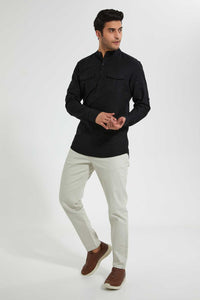 Redtag-Black-Double-Pocket-Kurta-Casual-Shirts-Men's-