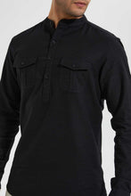 تنزيل الصورة على معرض الصور، Redtag-Black-Double-Pocket-Kurta-Casual-Shirts-Men&#39;s-
