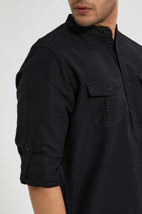 Redtag-Black-Double-Pocket-Kurta-Casual-Shirts-Men's-