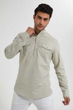 تنزيل الصورة على معرض الصور، Redtag-Beige-Double-Pocket-Kurta-Casual-Shirts-Men&#39;s-
