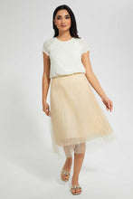 تنزيل الصورة على معرض الصور، Redtag-Gold-Pleated-Mesh-Skirt-Skirts-Women&#39;s-
