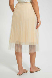 Redtag-Gold-Pleated-Mesh-Skirt-Skirts-Women's-