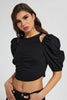 Redtag-Black-Textured-Ruching-Cold-Shoulder-Top-Blouses-Women's-