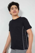 Load image into Gallery viewer, Redtag-Black-Side-Print-T-Shirt-Embellished-T-Shirts-Senior-Boys-9 to 14 Years
