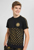 Redtag-Black-Small-Lion-Face-T-Shirt-Embellished-T-Shirts-Senior-Boys-9 to 14 Years