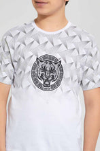 Load image into Gallery viewer, Redtag-White-Tiger-With-Studs-T-Shirt-Embellished-T-Shirts-Senior-Boys-9 to 14 Years
